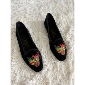 Vintage 80's Gitano‎ Black Velvet Holiday Christmas Bow Embroidered Flats 6.5